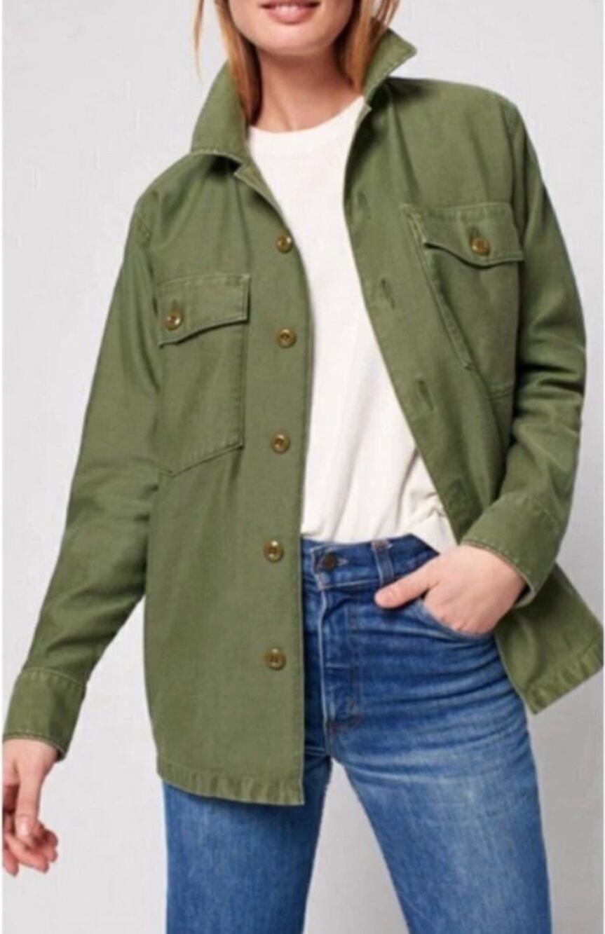 NEED SIZE Faherty Cotton Blend Long Sleeve Button-Up Utility Shirt Jacket Green